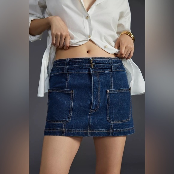 NWT - Anthropologie Front Pockets Denim Mini Skirt - Picture 1 of 6